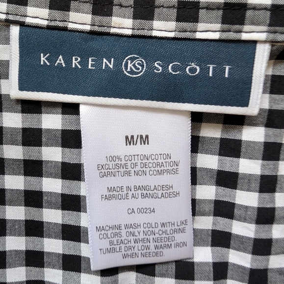 NWT Karen Scott Floral Embroidered Gingham Black&White Shirt Size M - Picture 12 of 13
